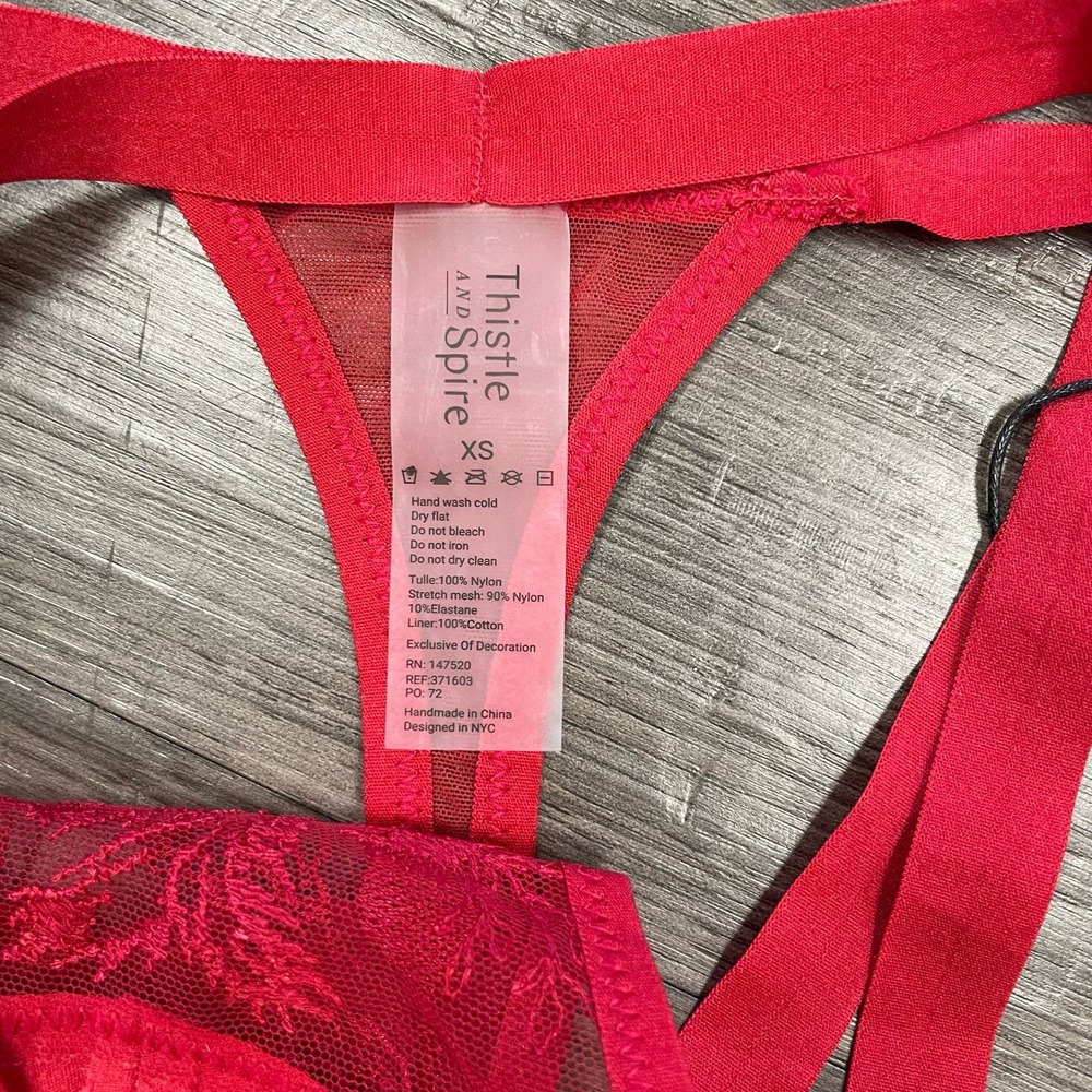 NWT Thistle and Spire Red Lace Thong Women's XS Strappy Crimson Lingerie Panties - Picture 3 of 8